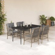 5pcs conj. jantar jardim c/ almofadões vime PE bege misturado