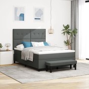 Cama Box Spring com Colchão e Banco Cinza Escuro 140x190 cm Tecido