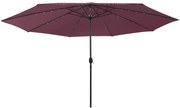 Guarda-sol de jardim com luzes LED 400 cm bordô