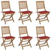 vidaXL Cadeiras de jardim dobráveis c/ almofadões 6 pcs acácia maciça