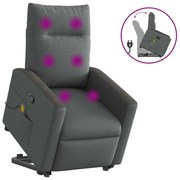 vidaXL Poltrona elevatória de massagens tecido cinzento-escuro