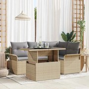 vidaXL Conjunto de Sofás de Jardim de 5 Peças com Almofadas Bege em Polyrattan