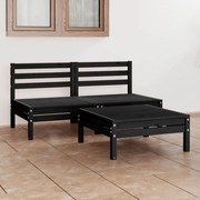 3 pcs conjunto lounge de jardim pinho maciço preto