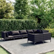 vidaXL 8 pcs conj. lounge jardim c/ almofadões vime PE cinzento-escuro