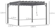 Outsunny Pérgola 3x3 m para Jardim com Desenho de Lâminas Superiores G