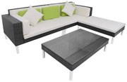 4 pcs conjunto lounge de jardim c/ almofadões vime PE preto