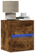 vidaXL Mesa de cabeceira de parede com luzes LED carvalho fumado