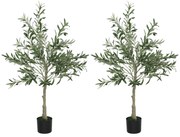 HOMCOM Conjunto de 2 Oliveiras Artificiais 120 cm Plantas Artificiais Decorativa de Interior com 20 Azeitonas Verde | Aosom Portugal