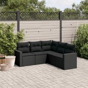 vidaXL 5 pcs conjunto sofás de jardim com almofadões vime PE preto