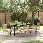 vidaXL Conjunto de Jantar de Jardim com Almofadas Bege Vime Poliéster