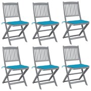 vidaXL Cadeiras exterior dobráveis c/ almofadões 6 pcs acácia maciça