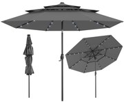 Guarda-sol solar de 10 pés com 32 luzes LED, parte superior ventilada de 3 camadas, bege