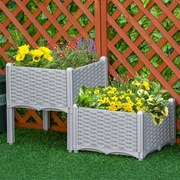 Conjunto de 2 Floreiras Quadradas Floreiras para Flores e Vegetais com Orifícios de Drenagem e Pés Altos 40x40x26-44 cm Cinza