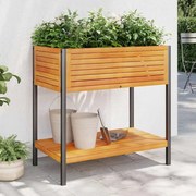 vidaXL Vaso/floreira jardim c/ prateleira 80x45x80cm acácia maciça/aço