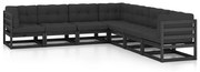 vidaXL 7pcs conjunto longue de jardim c/ almofadões pinho maciço preto