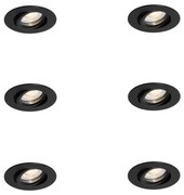Conjunto de 6 focos embutidos pretos inclináveis 6,5cm incluindo LED IP54 Ultra Slim - Pupil