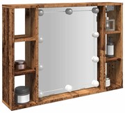 vidaXL Armário espelhado c/ luzes LED derivados madeira madeira velha