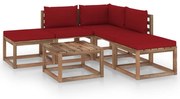 6 pcs conjunto lounge para jardim com almofadões vermelho tinto