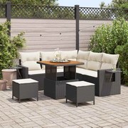 vidaXL Sofá de Jardim Modular com 8 Peças e Almofadas Preto Polyrattan e Acácia