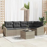vidaXL Conjunto de Sofá de Jardim de 6 Peças com Almofadas Cinzas em Rattan Sintético