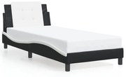 Estrutura cama c/ luzes LED 80x200cm couro artif. preto/branco