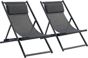 Outsunny Conjunto de 2 Espreguiçadeiras Dobráveis com Encosto Reclinável em 5 Posições e Apoio para a Cabeça 58x96,5x91,5 cm Cinza | Aosom Portugal