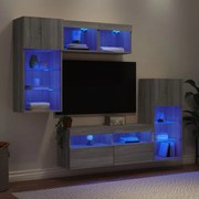 vidaXL 5 pcs móveis parede p/ TV c/ LEDs deriv. madeira cinza sonoma