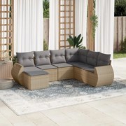 vidaXL 7 pcs conjunto de sofás p/ jardim com almofadões vime PE bege