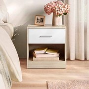 Mesa de cabeçeira com gaveta e compartimento aberto 28 x 39 x 41 cm Bege natural - branco clássico