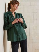 Camisa em algodão com renda para gravidez e amamentação  verde-abeto