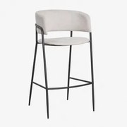 Banqueta Alta Estofada Nalon ↑75 Cm & Negro & Tecido Branco Quebrado - Sklum