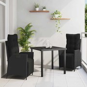 vidaXL Conjunto de Jantar de Jardim de 3 Peças Preto em Rattan Sintético