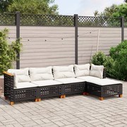 vidaXL 5 pcs conjunto sofás de jardim com almofadões vime PE preto