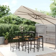 vidaXL 7 pcs conjunto de bar p/ jardim vime PE/acácia maciça preto