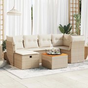 vidaXL 7 pcs conjunto de sofás p/ jardim com almofadões vime PE bege