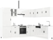 vidaXL 14 peças armário de cozinha conjunto Porto brilho branco