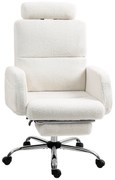 HOMCOM Cadeira de Escritório com Apoio para Pés Estofada em Borreguito e Encosto Reclinável  67x74x107-115 cm Creme | Aosom Portugal