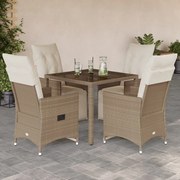 vidaXL 5 pcs conjunto de bistrô para jardim c/ almofadões vime PE bege