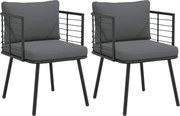 vidaXL Cadeiras de jardim com almofadões 2 pcs vime PE preto