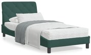 Estrutura de cama c/ luzes LED 90x190 cm veludo verde-escuro