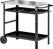 Outsunny Mesa de Churrasco Externa com Tampo de Trabalho Carrinho de Churrasco com Prateleira Ajustável 6 Ganchos 100x52x80 cm Preto | Aosom Portugal