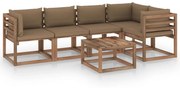 6 pcs conjunto lounge de paletes c/ almofadões pinho impregnado