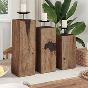 vidaXL Suporte de Velas 3 pcs Natural Madeira recuperada maciça