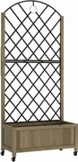 Outsunny Floreira de Madeira com Grade Metálica e Rodas para Plantas Trepadeiras Vaso Elevado 72x36x168 cm Carbonizado | Aosom Portugal
