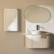Conjunto De Móvel De Casa De Banho Em Madeira Carsone Branco & Branco & Cerâmica Redonda Riscas Brancas Ø36 Cm Sinqua & Oval - Sklum