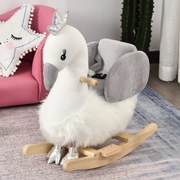 Cavalo de balanço para bebê acima de 18 meses em forma de cisne com som 60x33x59 branco e cinza