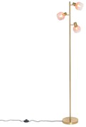 Candeeiro de pé Art Deco dourado com vidro rosa 3 luzes - Vidro Art Deco