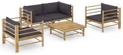 vidaXL 5 pcs conj. lounge jardim em bambu c/ almofadões cinza-escuro