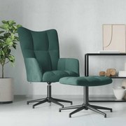 vidaXL Cadeira de descanso com banco veludo verde-escuro