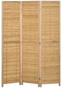 HOMCOM Biombo de 3 Paineis Separador de Ambientes Dobrável 120x1,8x170 cm Divisor de Ambientes com Padrão Tecido em Bambu Madeira